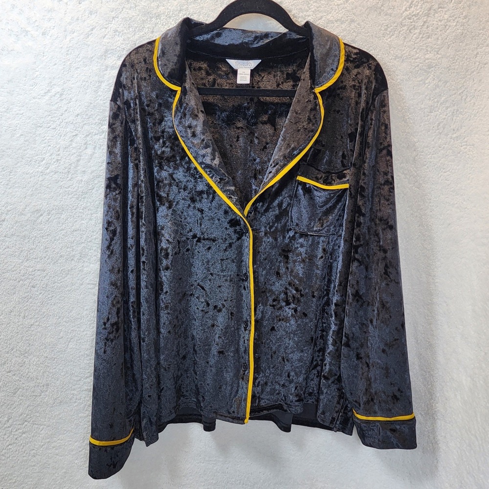 Sofia Vergara Intimates Black Crushed Velour Lounge Pajamas Size Plus 2X 18W 20W